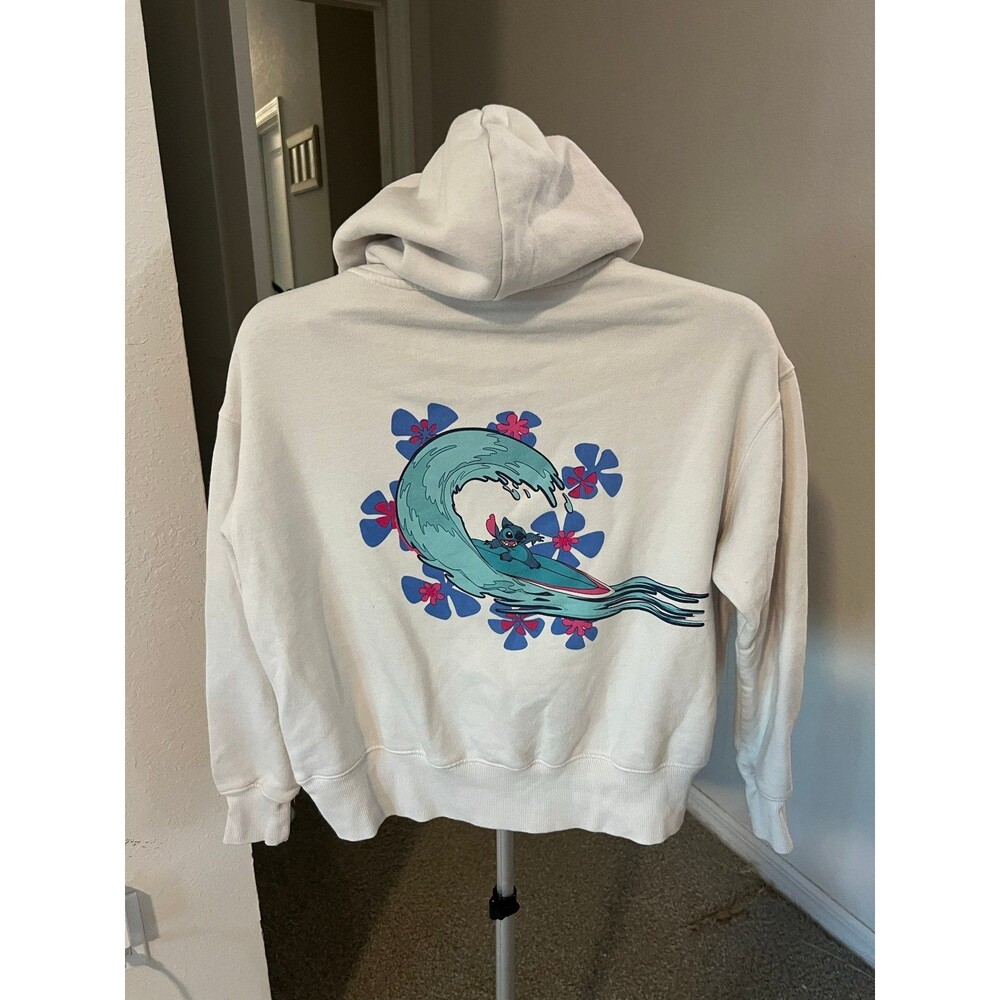 Disney Lilo & Stitch White Surfing Graphic Hoodie Size XS